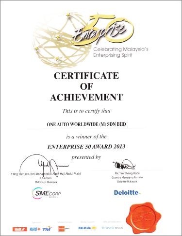 Enterprise 50 certificate of excellence